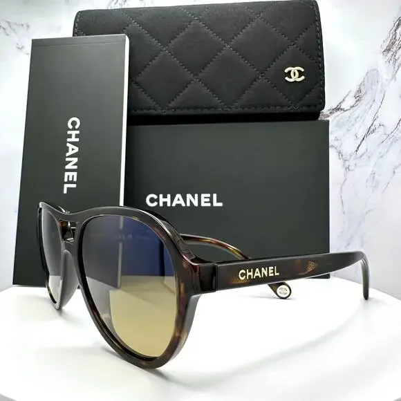 New CHANEL Sunglasses Brown Havana Polarized Lens Pilot Aviator - Picture 2 of 16